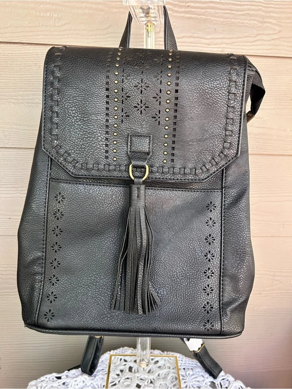 NWT - Black Vegan Leather Tassel Backpack - Stylish Everyday Bag